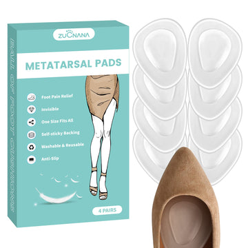 Metatarsal Pads For Women (4 Pairs Shoe Inserts)  Invisible Ball Of Foot Cushions For Women High Heels  Soft Gel Foot Pads For F