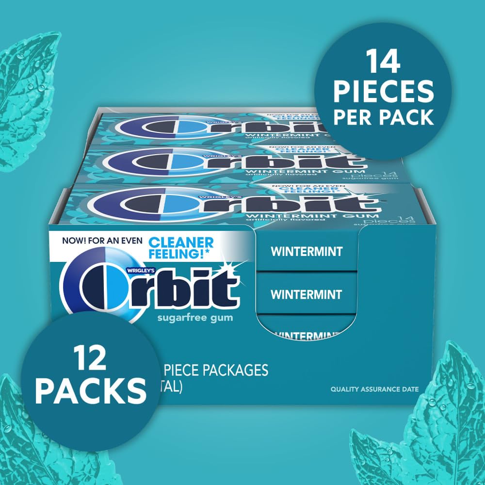 Orbit Wintermint Sugarfree Chewing Gum, 14 Pieces (Pack Of 12)