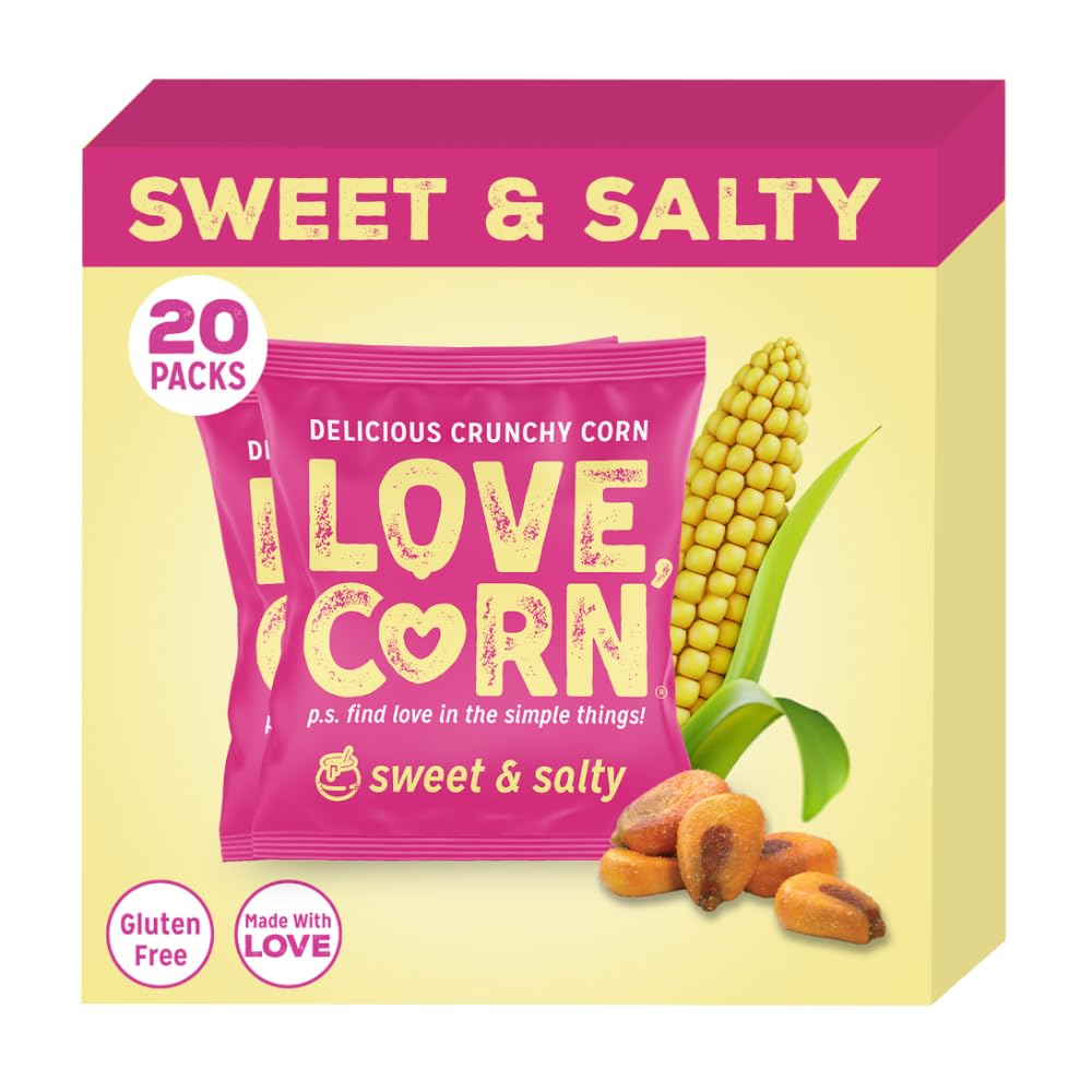 LOVE CORN Sweet & Salty 0.7oz x 20 bags - Delicious Crunchy Corn - Healthy Family Snacks - Gluten Free  Kosher  NON-GMO - Alternative for Chips  Nuts  ers & Pretzels - Perfect for Charcuterie Boards