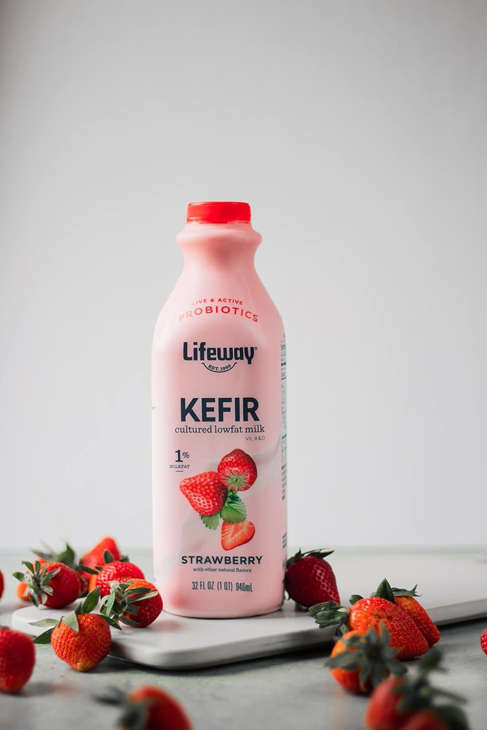 Lifeway Low Fat Kefir - 10g Protein, 12 Live Active Probiotic Cultures, Up to 99% Lactose Free, Gluten Free - Strawberry, 32 oz