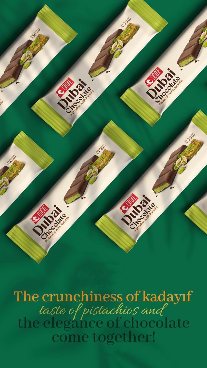 Mini Dubai Chocolate (Pack Of 6) Kunafa Pistachio Bar- 27Gr Total 0.35 Pounds.-, Perfect For Gifting, Fresh Daily Production 6 P