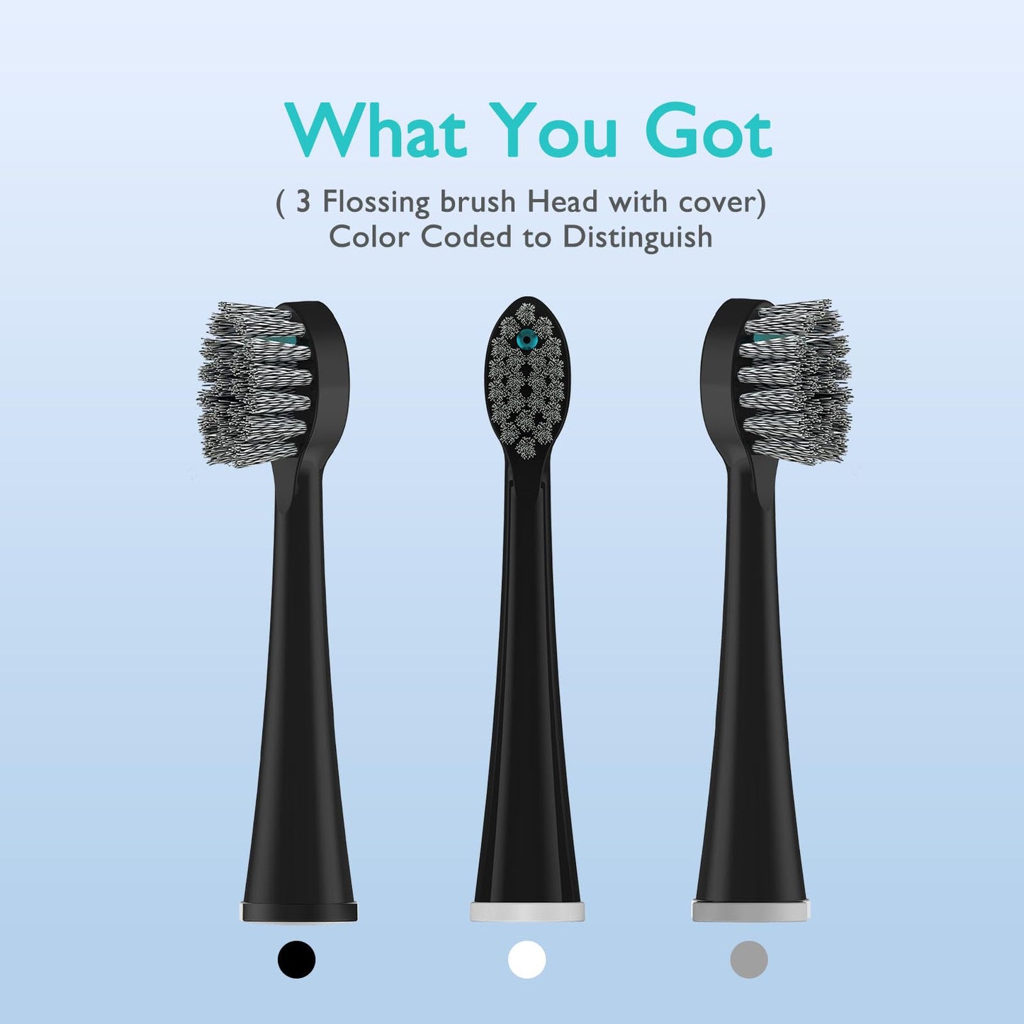 Replacement Brush Heads For ???????????????? ??????????-???????????? Flossing Toothbrush With Cover, Compact, 3 Count Black, Har
