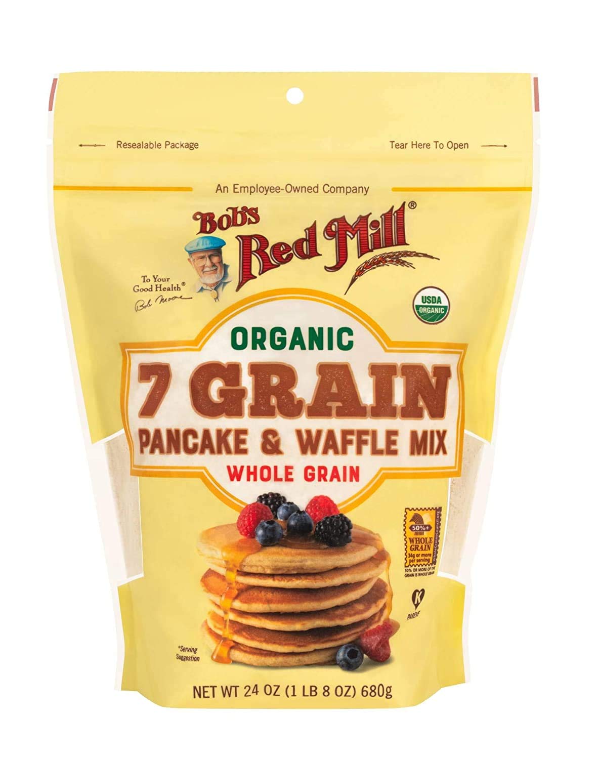 Bob's Red Mill Organic Whole Grain Pancake & Waffle Mix 24 oz (Pack of 4)