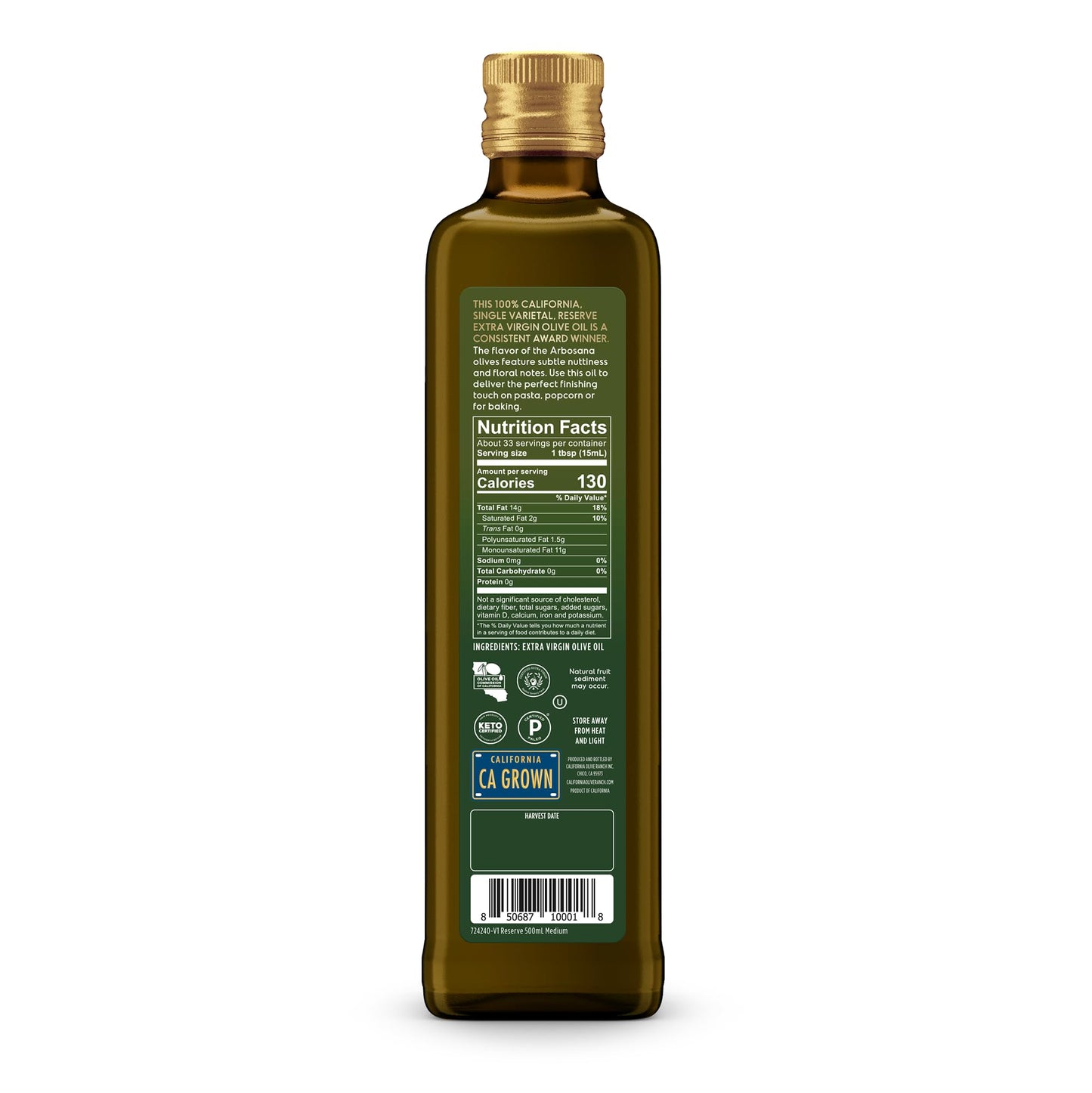 California Olive Ranch, Reserve Collection: Arbosana Extra Virgin Olive Oil, 500Ml (Pack Of 1)