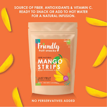 Friendly |Mango Strips |16 Oz; (1 Lb)| Natural, Unsweetened, Vegan, Non Gmo, Superfoods, Kosher.