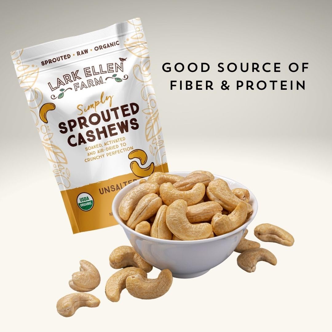 Lark Ellen Farm Whole Cashews, Unsalted Raw Sprouted Nuts, Certified Usda Organic, Gluten-Free, Vegan Snacks (10 Oz, 6 Pack)