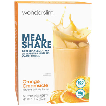Wonderslim Meal Replacement Shake, Orange Creamsicle, 15G Protein, 25 Vitamins & Minerals, Gluten Free, Low Carb (7Ct)