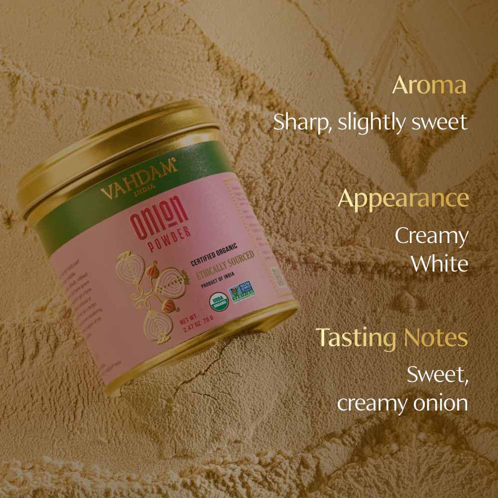 Vahdam, Organic Onion Powder (2.47Oz/70G) Gluten Free, Non Gmo, 100% Raw | Aromatic Spice, Perfect For Seasoning, Cooking | Direct From Source