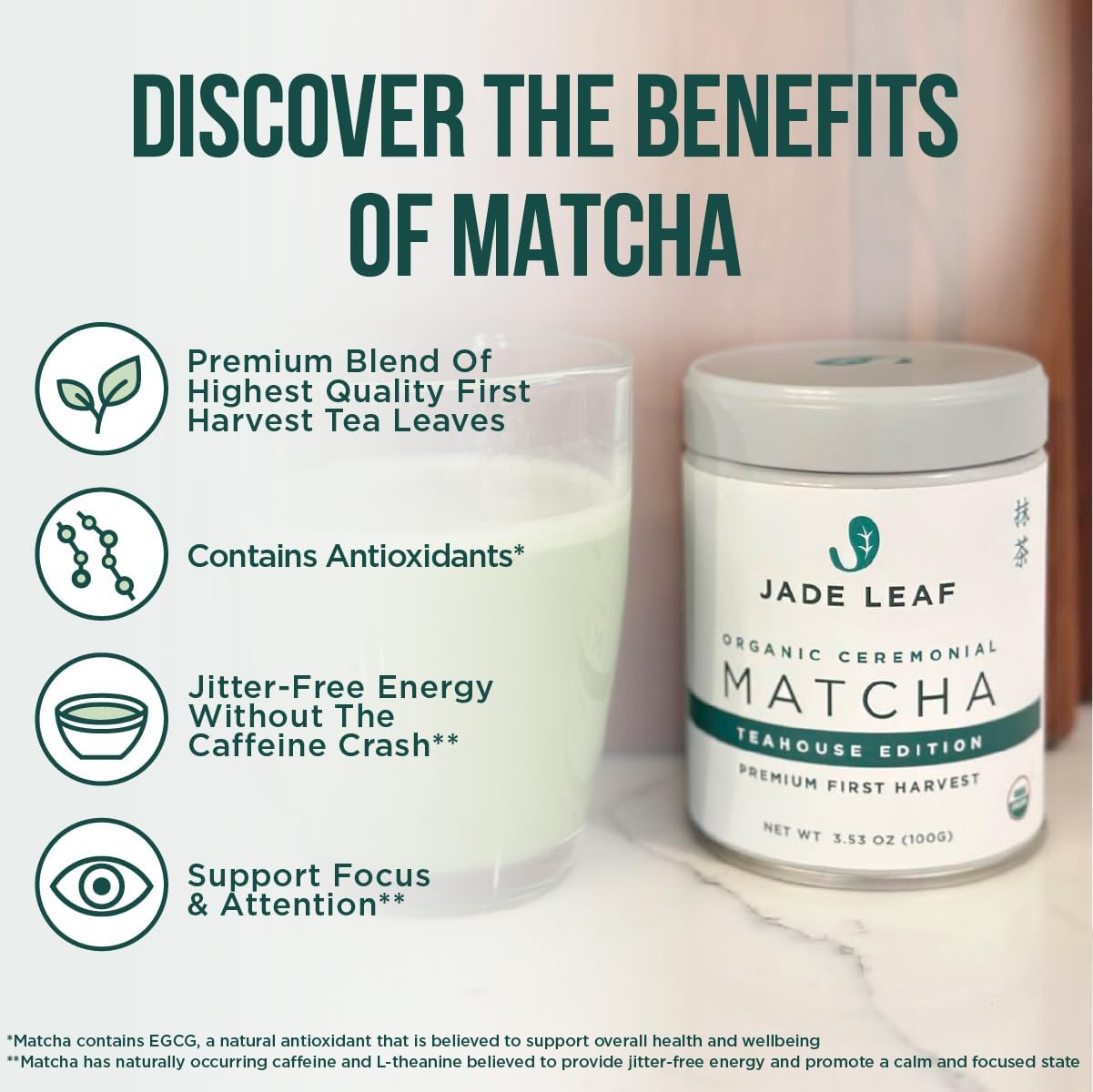 Jade Leaf Matcha Organic Ceremonial Grade Green Tea Powder - 1 Pound Pouch - Authentic Japanese Origin - Powder