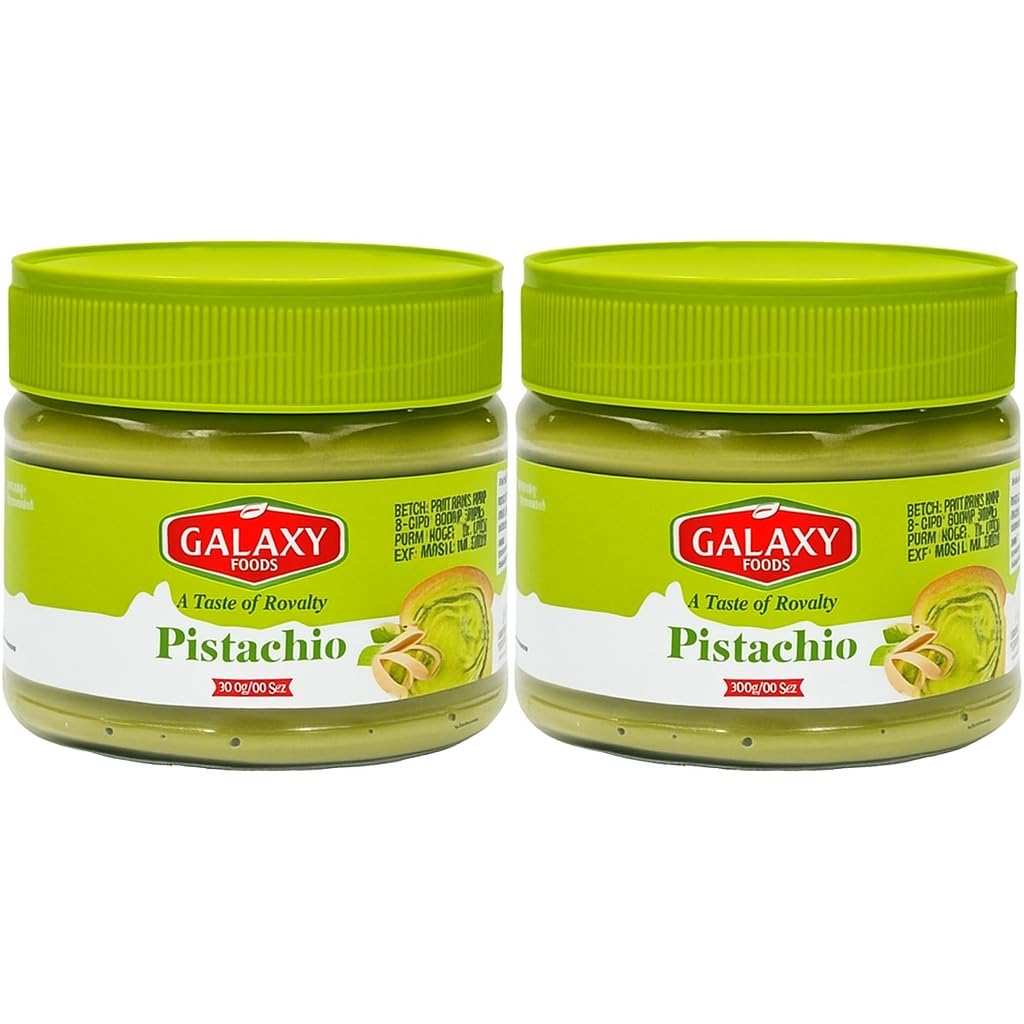 2 Pack Galaxy Pistachio Butter Sweet Spreadable Cream  10.6 (300G) Rich & Nutty Pistachios Cream For Knafeh Dubai Pistachio Chocolate Bars 2 Pack Total 600G