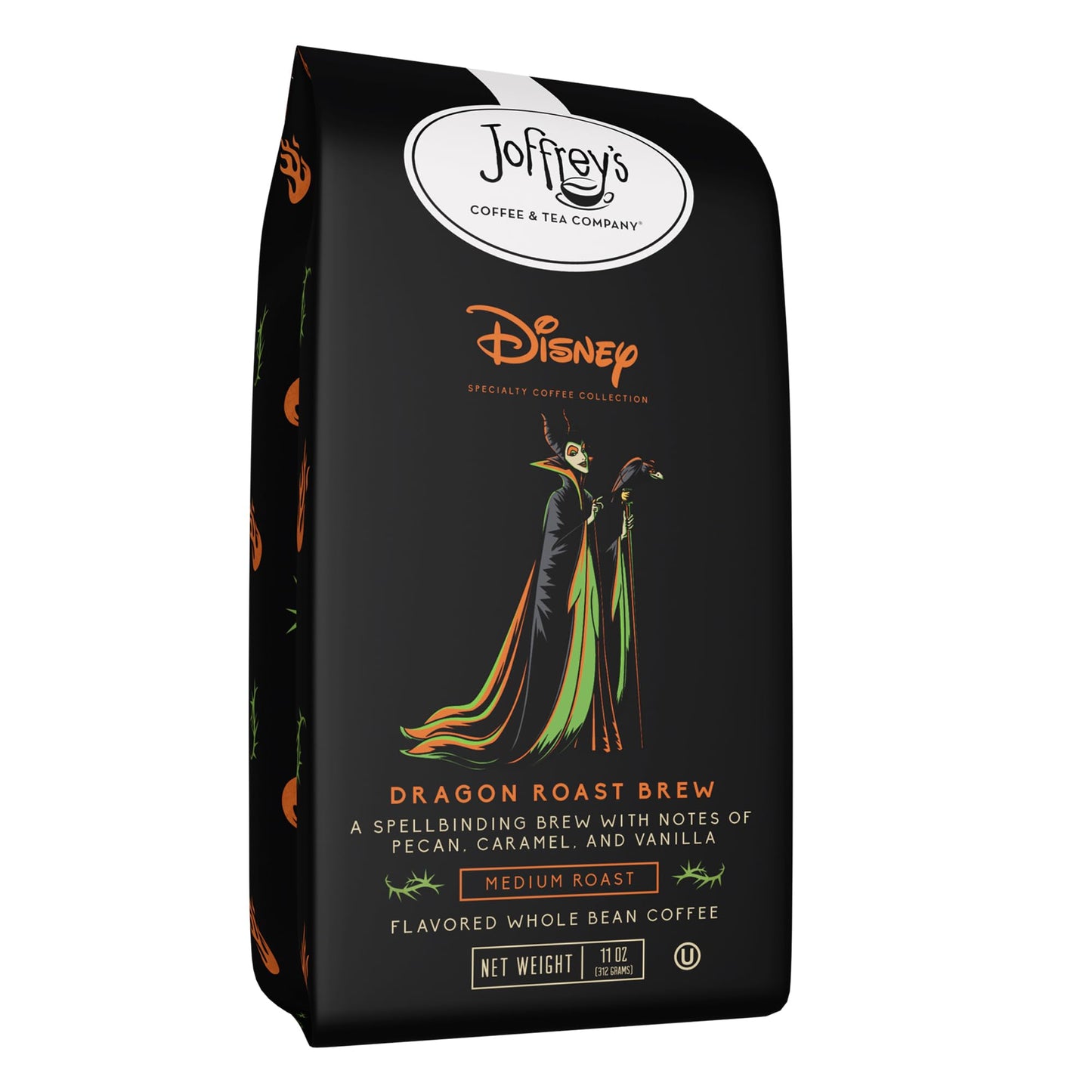 Joffreys Coffee Dragon Roast Brew, Medium Roast, Flavored with Pecan, Vanilla & Caramel, Whole Bean, 11oz