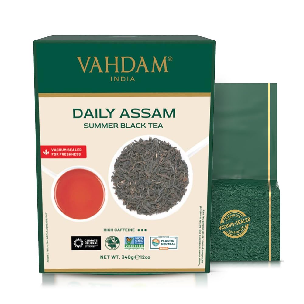 Vahdam, Assam Black Tea Leaves (340G/12Oz) 170+ Servings | High Caffeine, Non Gmo, Gluten Free | Strong, Malty & Rich | Pure Unblended Single Origin Black Loose Leaf Tea | Vacuum Sealed