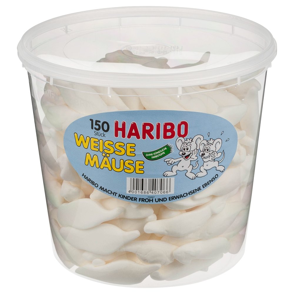 Haribo Weisse Maeuse ( White Mice) Tub -150 Pcs