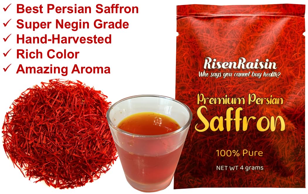 RisenRaisin Premium Persian Saffron Threads - Super Negin Grade, 4g, 100% Pure & Natural, Hand-Harvested, Rich Aroma & Flavor