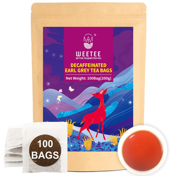 WT WEETEE Decaf Earl Grey Tea Bags, 100 Count CO2-Decaffeinated Black Tea Flavored with Bergamot Orange, Smooth & Refreshing, Dr
