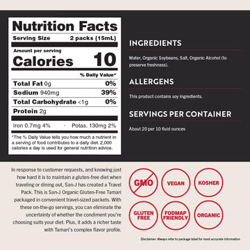 San-J - Organic Gluten Free Tamari Soy Sauce - Made With 100% Whole Soy - Specially Brewed - 1/4 Oz. Individual Portioned Packet