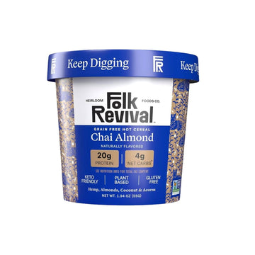Folk Revival Chai Almond Keto Instant Oatmeal - 20G Protein, 4G Net Carbs, High Fiber, Non Gmo, Gluten Free, Made With Acorns -