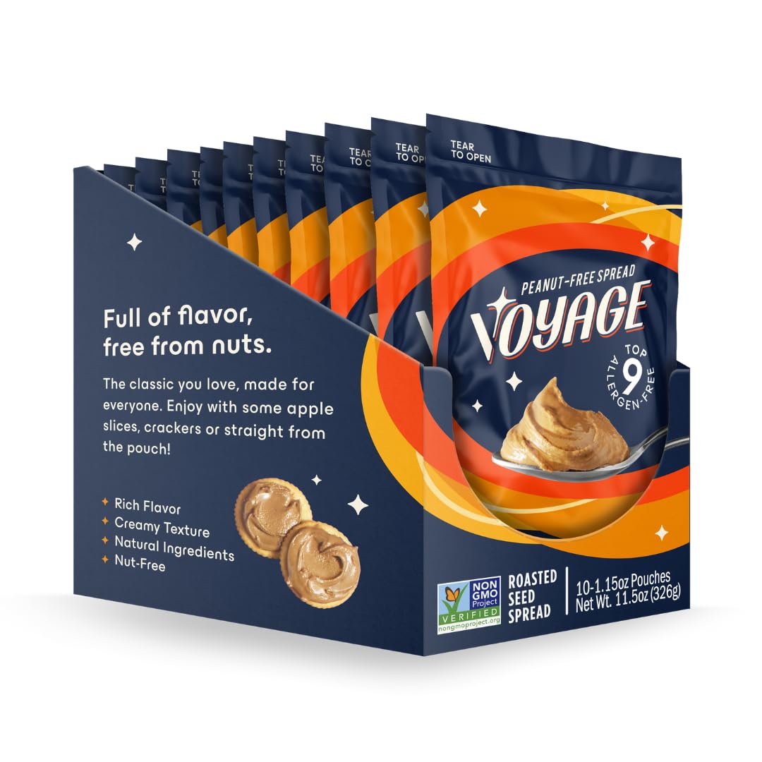 Voyage Foods Peanut Butter Alternative Roasted Seed Butter, Nut Free, Top 9 Allergen Free, Single Serve Packet, Kids Snacks, Hig