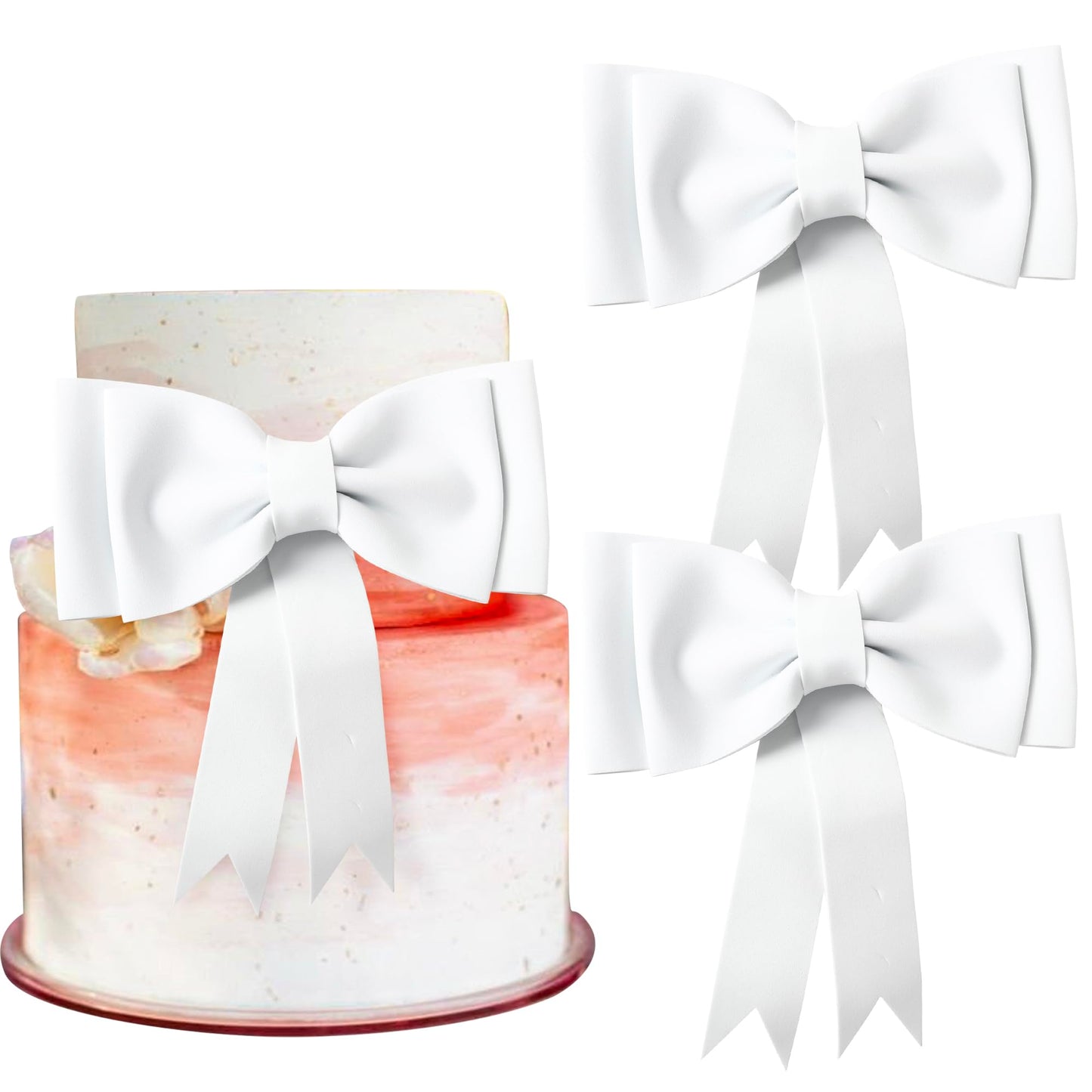 YCTHUNFISH 2 Pack Oversized Pink Bow Cake Topper Kit - EVA Foam, Princess Cupcake Picks, Birthday, Baby Shower, Wedding, White