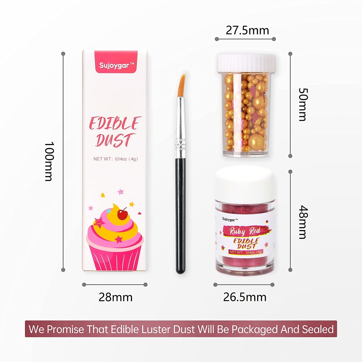 Ruby Red Edible Glitter For Drinks, 4G Food Grade Sujoygar, Shimmer Luster Dust For Cake Decorating, Baking, Strawberries, Cocktail, Chocolates, Cupcakes