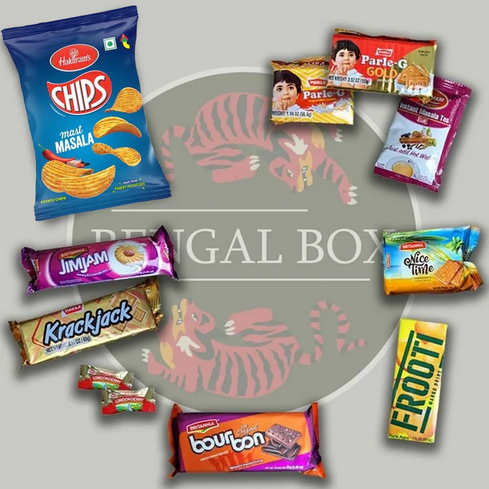 BOX OF LIFE BENGAL BOX Indian Snack Assortment - 24-Pack, 40 Ounce, Authentic Chips, Cookies, Candy &