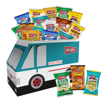 Herr's Variety Snack Truck Box, Assorted Flavors, 42-Pack - Crisp 'N Tasty, Barbecue, Sour Cream & Onion Potato Chips, Cheese Cu
