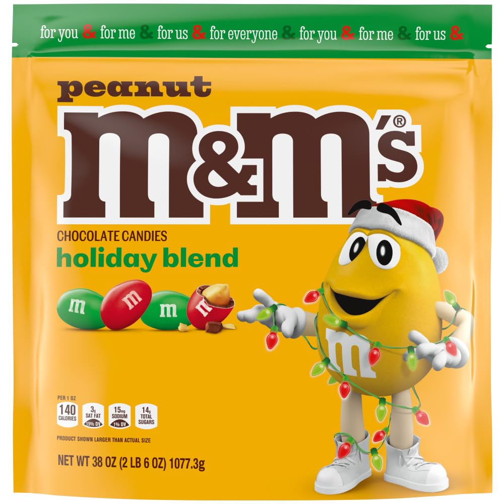 M&M S Peanut Milk Chocolate Candy, Christmas Stocking Stuffers, Bulk Christmas Candy 38 oz Bag