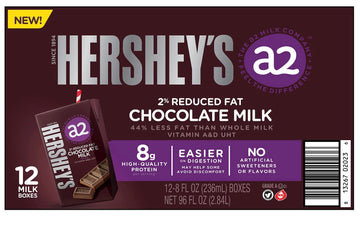 Hersheys A2 Milk 2% Reduced Fat Chocolate Milk, 8 fl. oz. Pack of 12, 18.5 cm x 11.9 cm x 21.