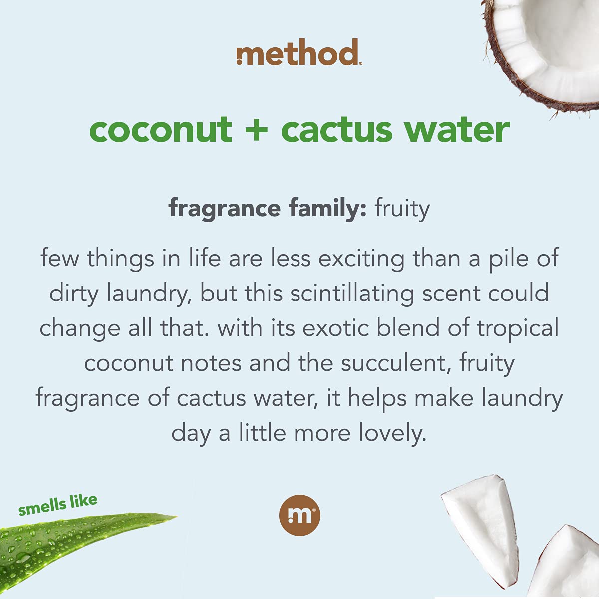 Method Liquid Laundry Detergent, Coconut + Cactus Water, 66 Loads Per Bottle, Biodegradable Formula, Plant-Based Stain Remover, 53.5 Fl Oz (Pack Of 1)