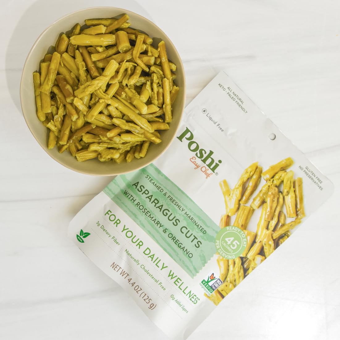 Poshi Marinated Asparagus Cuts | With Rosemary + Oregano | All Natural, Keto, Vegan, Paleo, Non Gmo, Low Carb + Calorie, Gluten