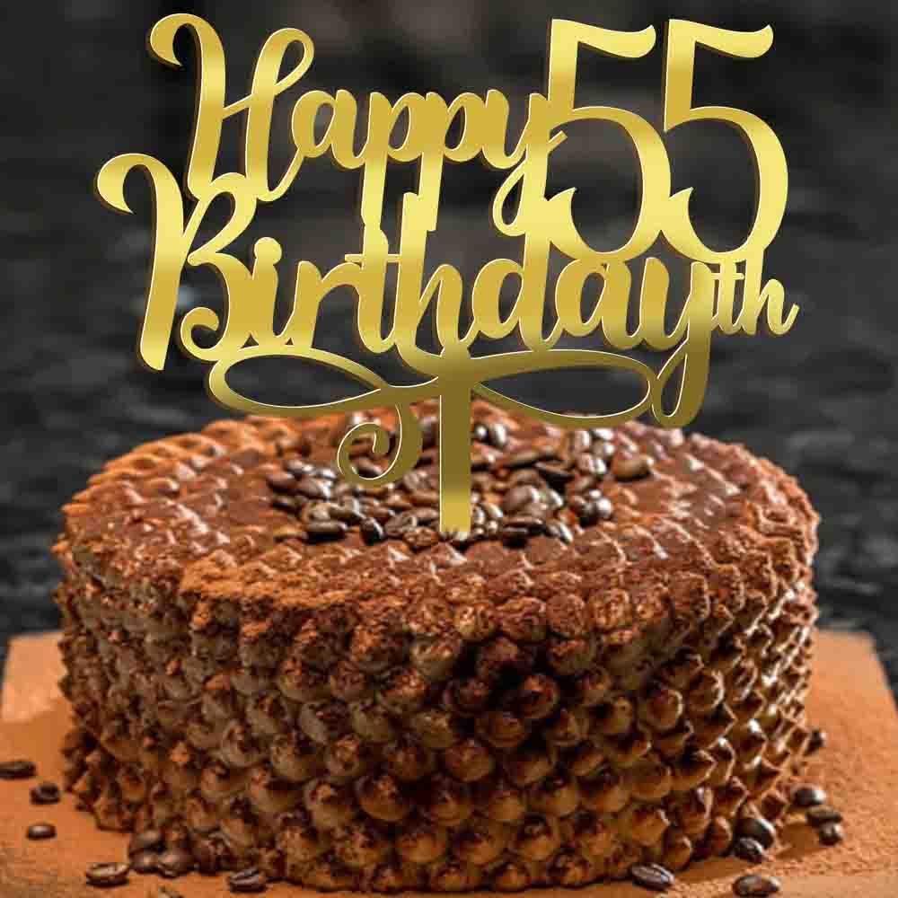Happy 00Th Birthday Cake Topper, 00 Birthday Party Cake Decorations (Acrylic Gold, 55Th)