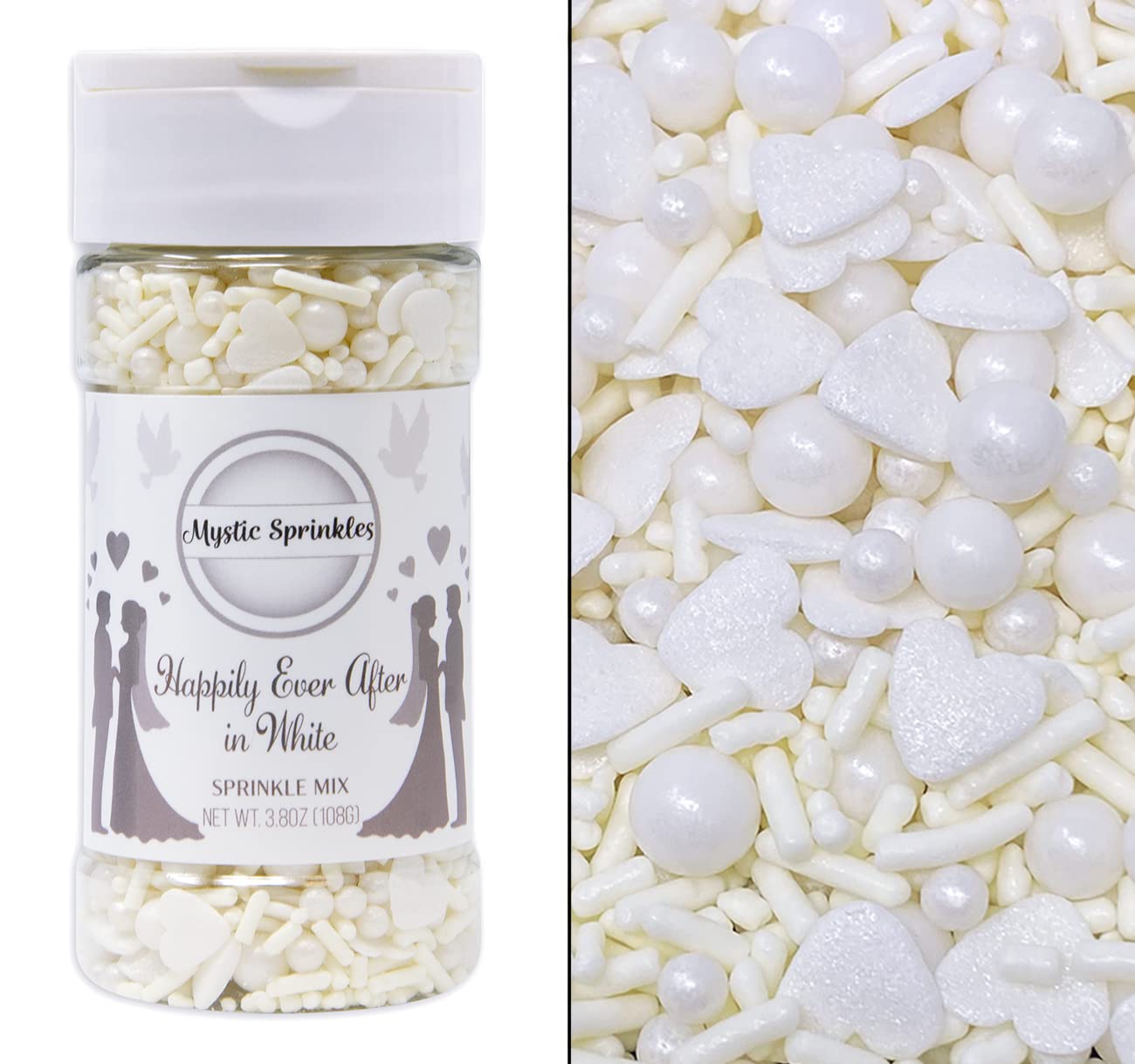 Mystic Sprinkles Wedding/Bridal Sprinkles Mixes (Happily Ever After in White Sprinkle Mix 3.8oz)