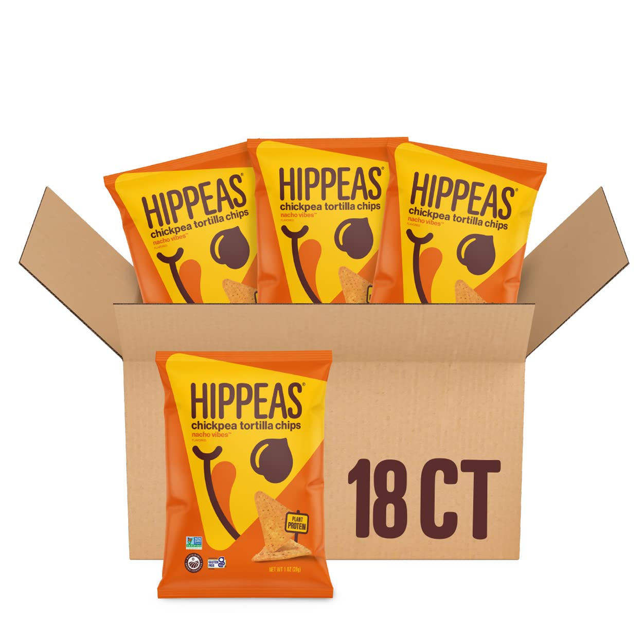 Hippeas Chickpea Tortilla Chips, Nacho Vibes, 1 Ounce (Pack Of 18), 3G Protein, 3G Fiber, Vegan, Gluten-Free, Crunchy, Plant Pro