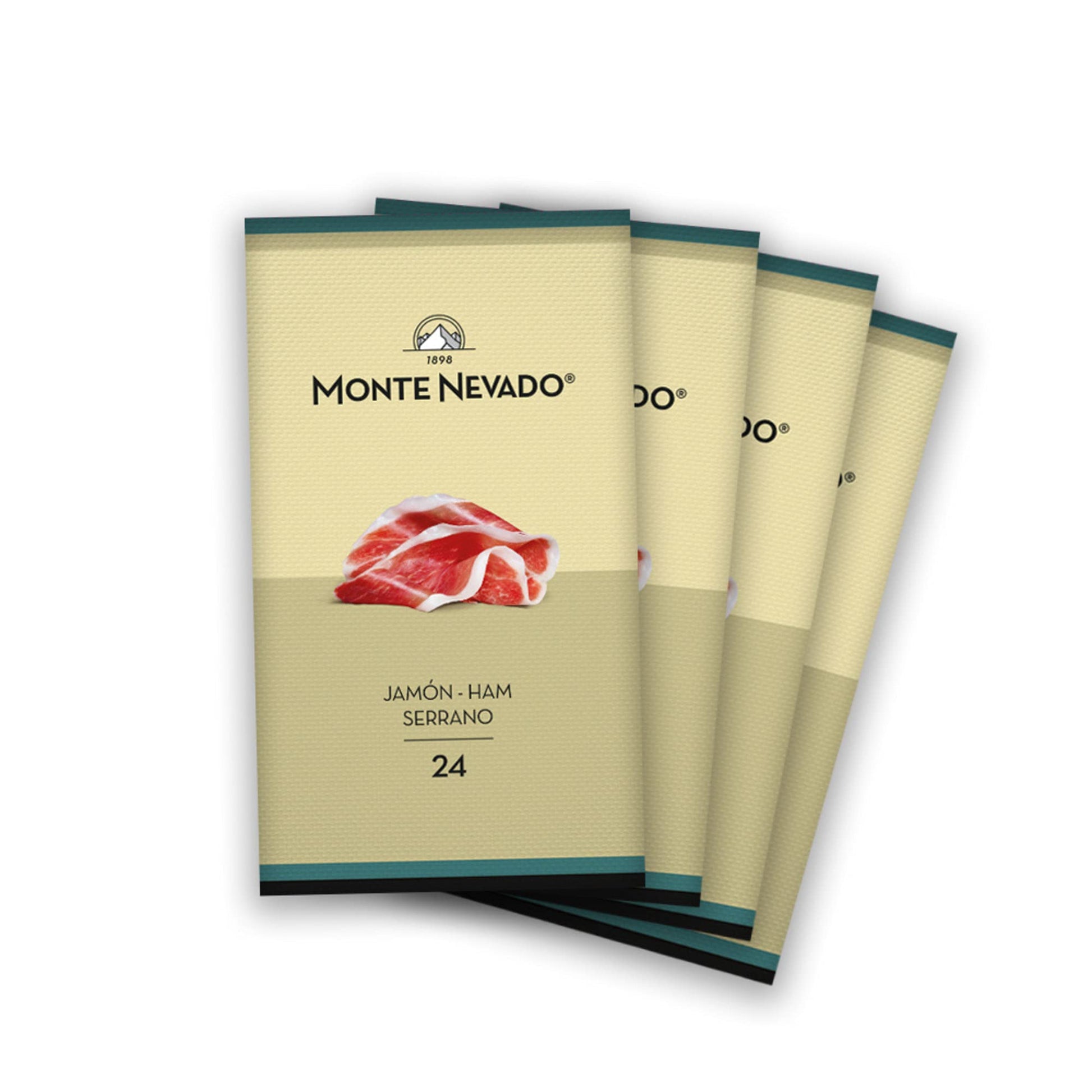 Monte Nevado Serrano Ham Sliced - 3 oz Each, Pack of 4 Units - 24 Months Avg Curing Time - Authentic Jamon Serrano - Great Gift 