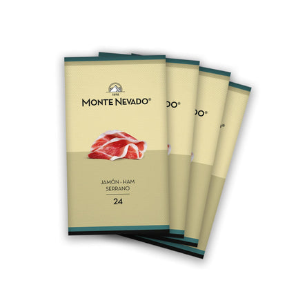 Monte Nevado Serrano Ham Sliced - 3 oz Each, Pack of 4 Units - 24 Months Avg Curing Time - Authentic Jamon Serrano - Great Gift 