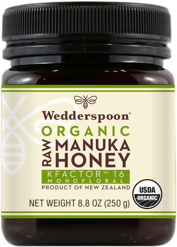 Wedderspoon Raw Organic Manuka Honey Kfactor 16+ Unpasteurized, Genuine New Zealand Honey, Multi-Functional, Non-Gmo Superfood,