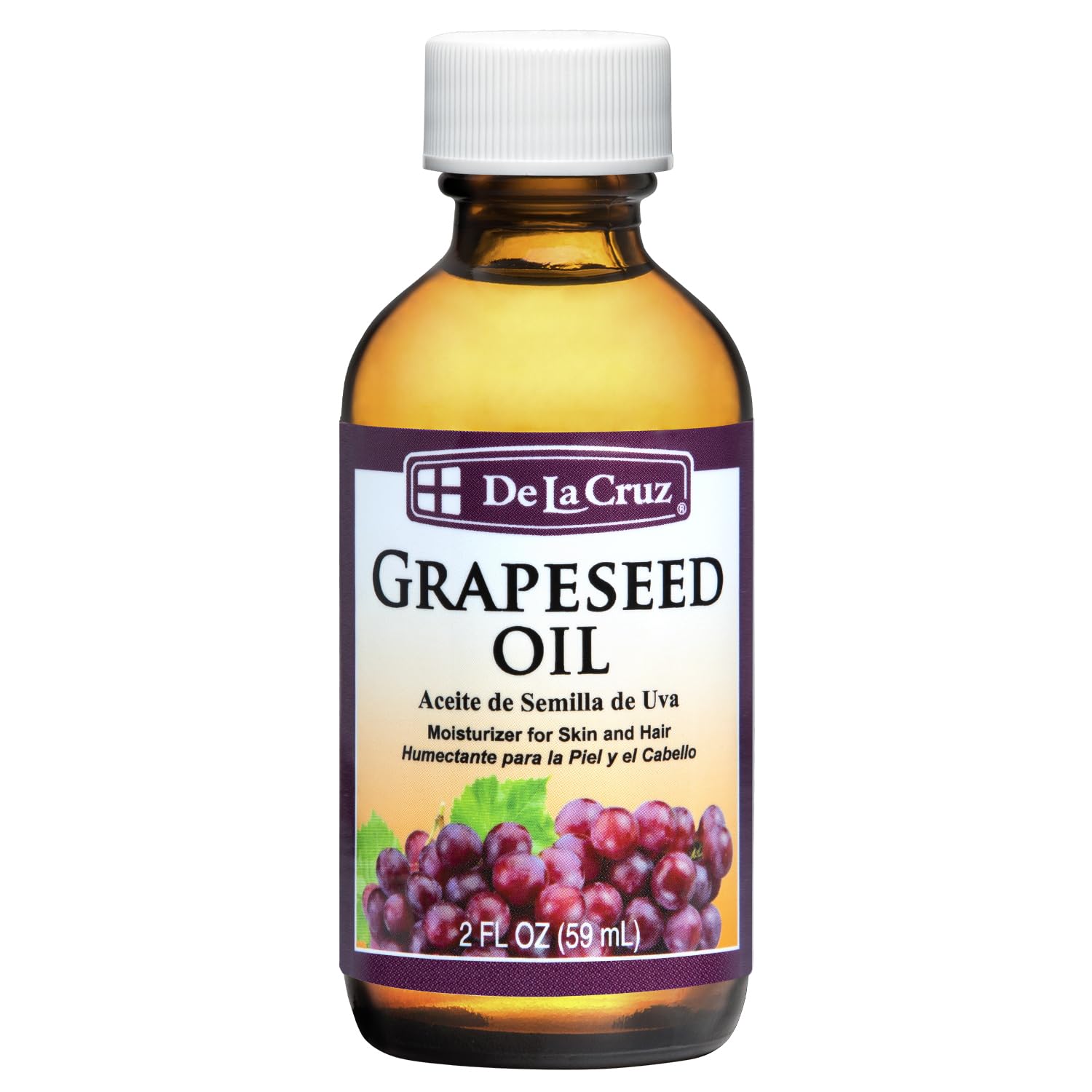 De La Cruz Grapeseed Oil - Natural Expeller Pressed Grapeseed Oil for Skin and Hair - Lightweight Body Oil for Dry Skin 2 FL. OZ