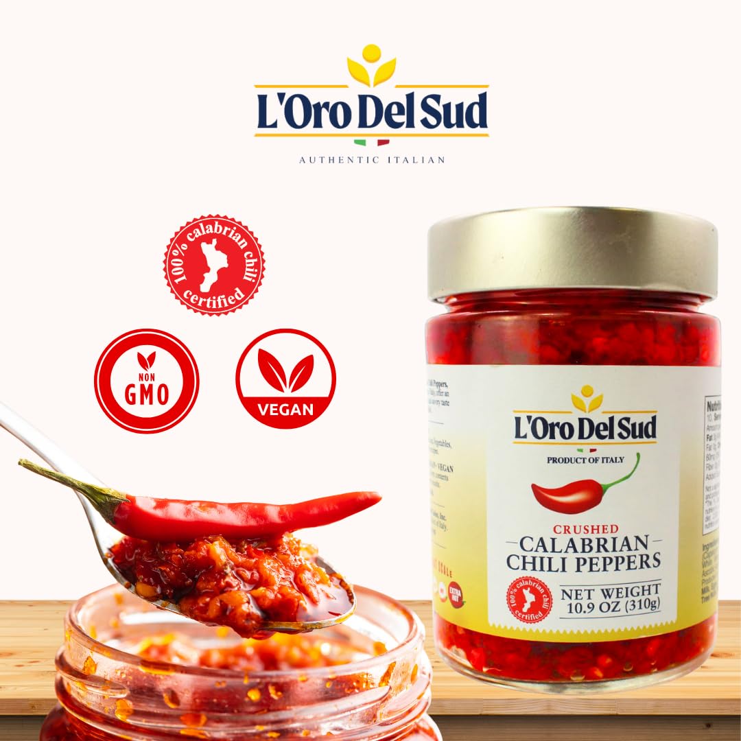 Crushed Calabrian Chili Peppers Paste, 9.8 oz (280 g) Spread, Chopped, Grown and Packed in Calabria Italy, Authentic Italian, Sp