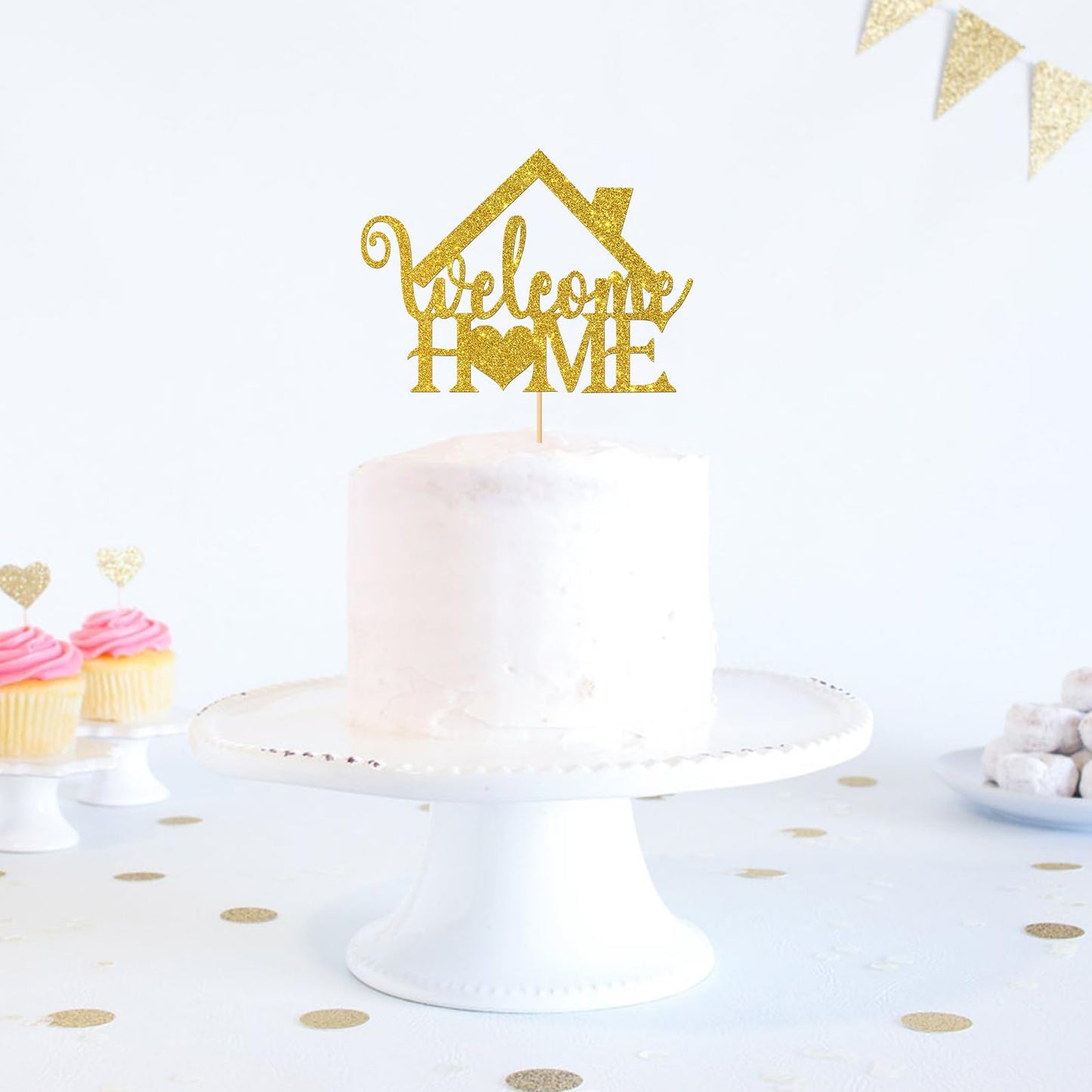 Gold Glitter Welcome Home Cake Topper - Home Party Decoration - Welcome Sign - New Home/New Baby/Retiring From The Army/Return F