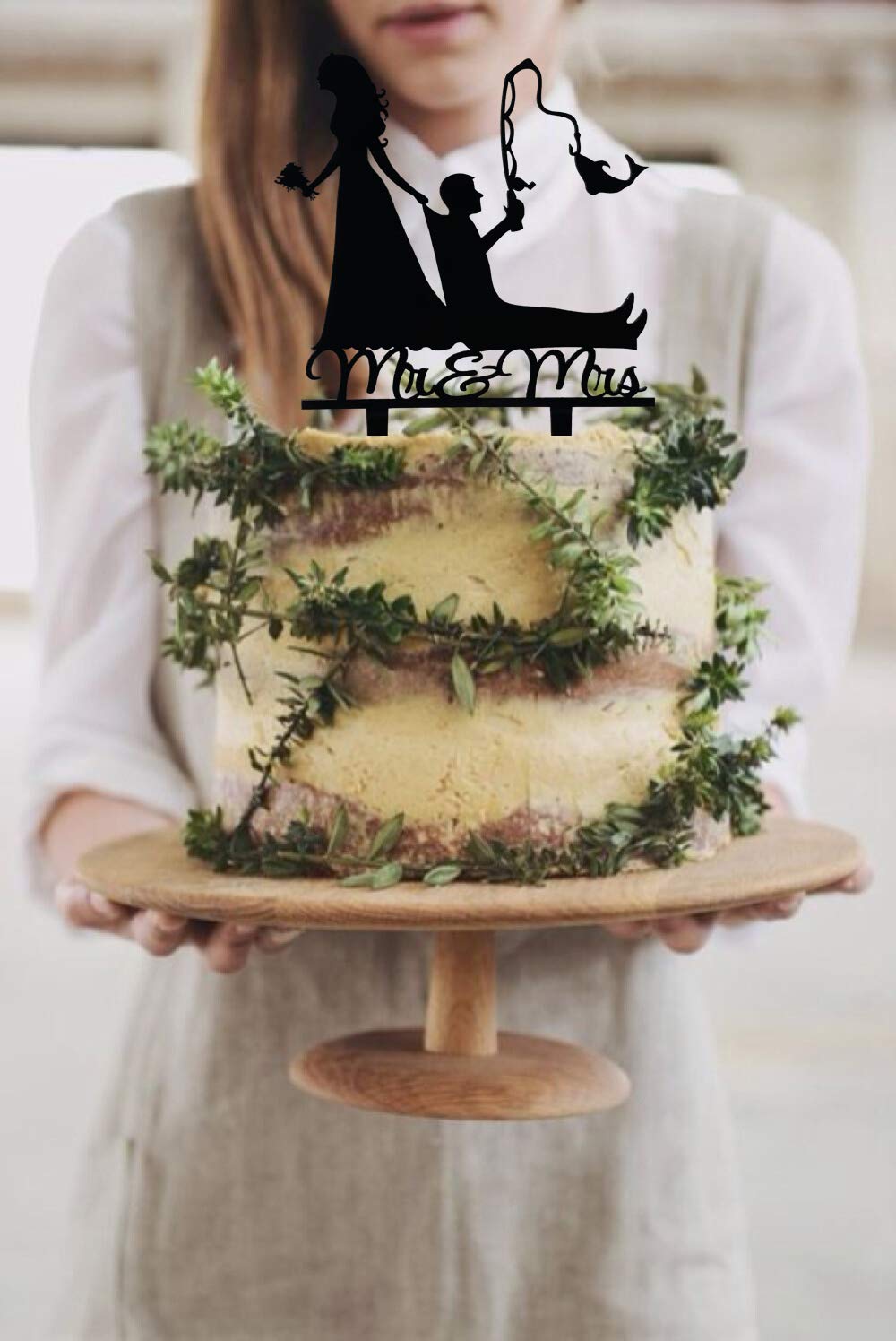 Tztwodcaz Fishing Wedding Cake Topper, Funny Mr&Mrs Cake Topper, Gift For A Wedding/Bridal Shower/Anniversary Party (Fishing)