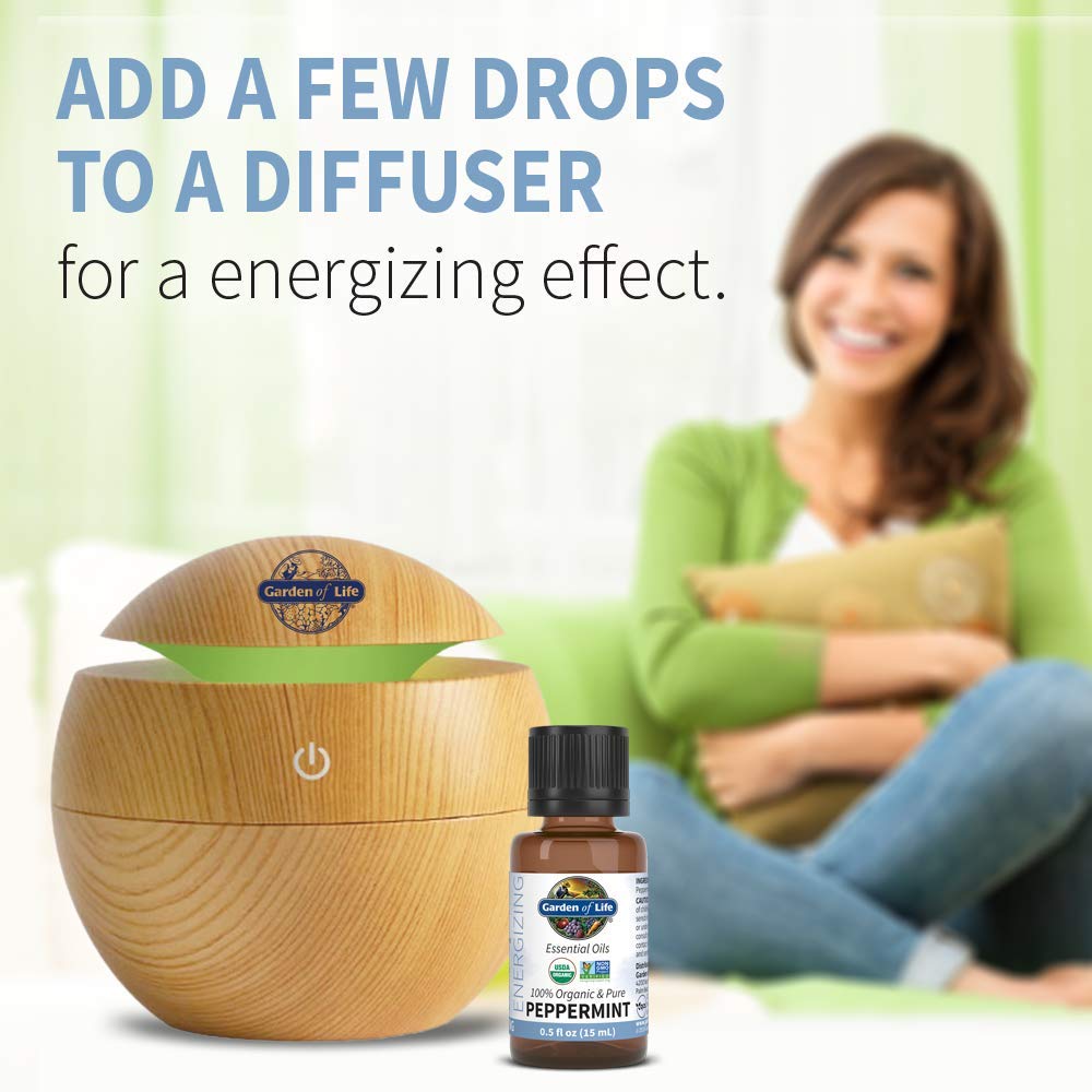 Garden Of Life Essential Oil, Peppermint 0.5 Fl Oz (15 Ml), 100% Usda Organic & Pure, Undiluted & Non-Gmo - For Diffuser, Aromat