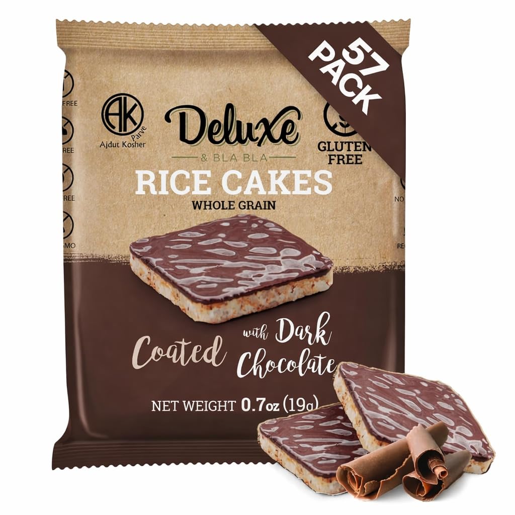 Deluxe & Bla Bla Chocolate Covered Rice Cakes 57 Pack - Whole Grain, Gluten-Free, Kosher, Low-Calorie Snack - Coated with Dark C