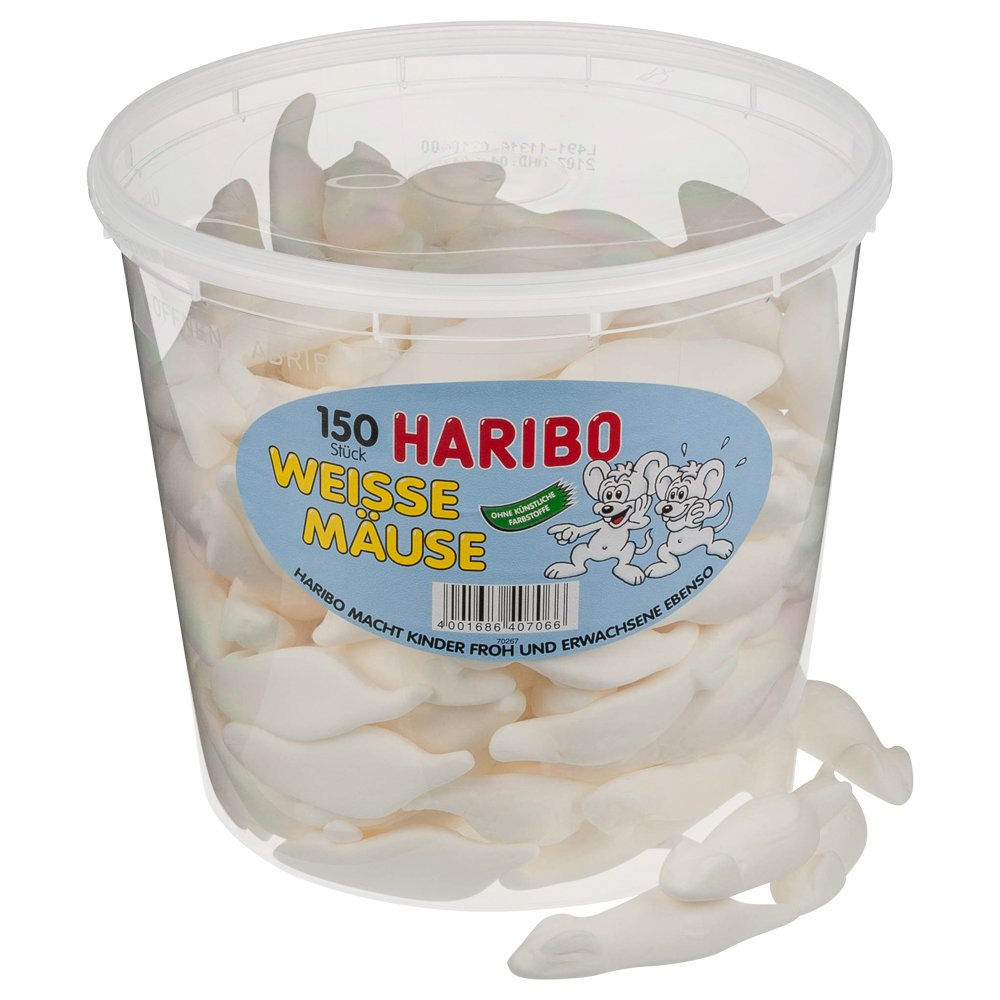 Haribo Weisse Maeuse ( White Mice) Tub -150 Pcs