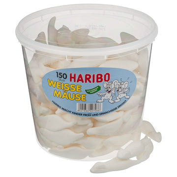 Haribo Weisse Maeuse ( White Mice) Tub -150 Pcs