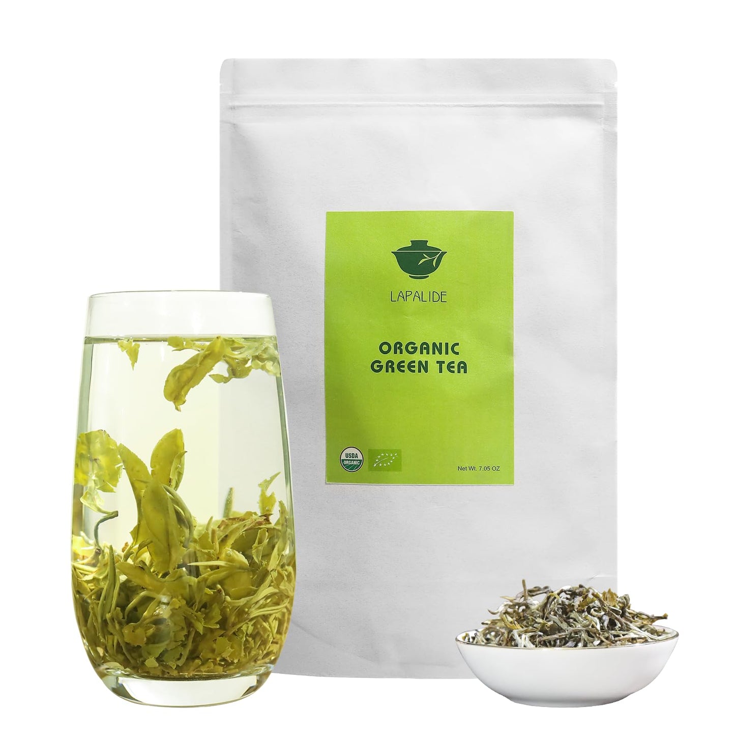 LAPALIDE Loose Leaf Green Tea, 7.05 Oz Organic Green Tea Leaves, USDA Loose Green Leaf with High Aroma, Sweet and Rich Aftertast