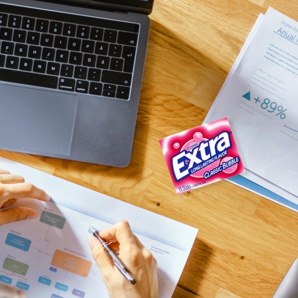 EXTRA Classic Bubble Sugar Free Chewing Gum  15 Sticks (3 Pack)
