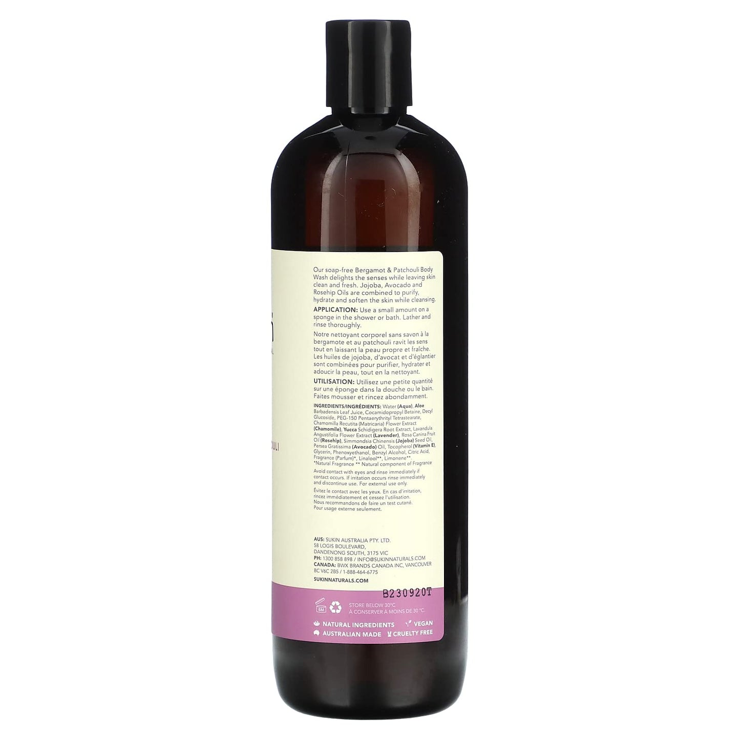 Sukin Bergamot & Patchouli Botanical Body Wash, 500 Ml