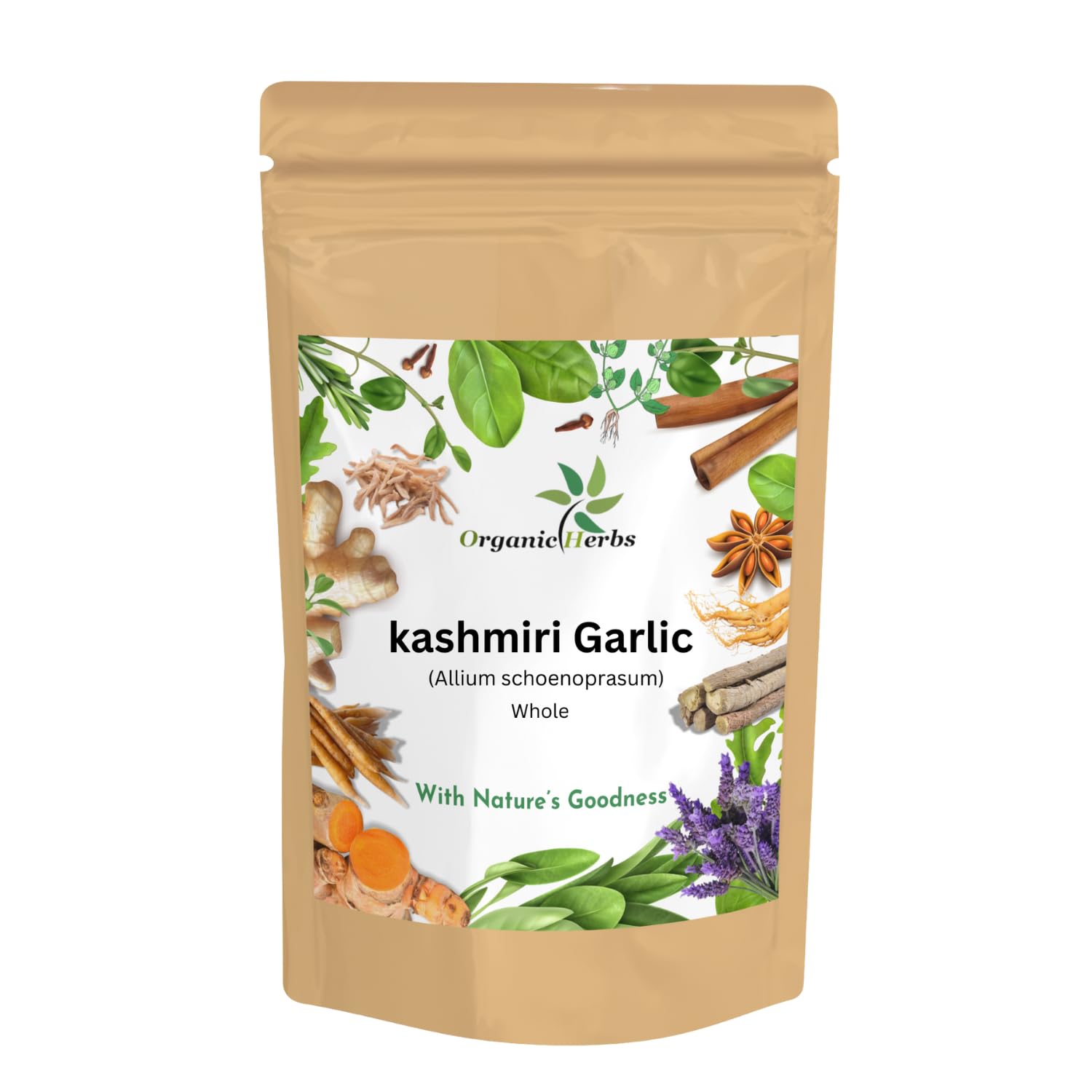 Organic herbs Kashmiri Garlic | Kashmiri Lahsun | Himalayan Single Clove Garlic (Kashmiri Garlic Whole 100gm/3.5 Oz)