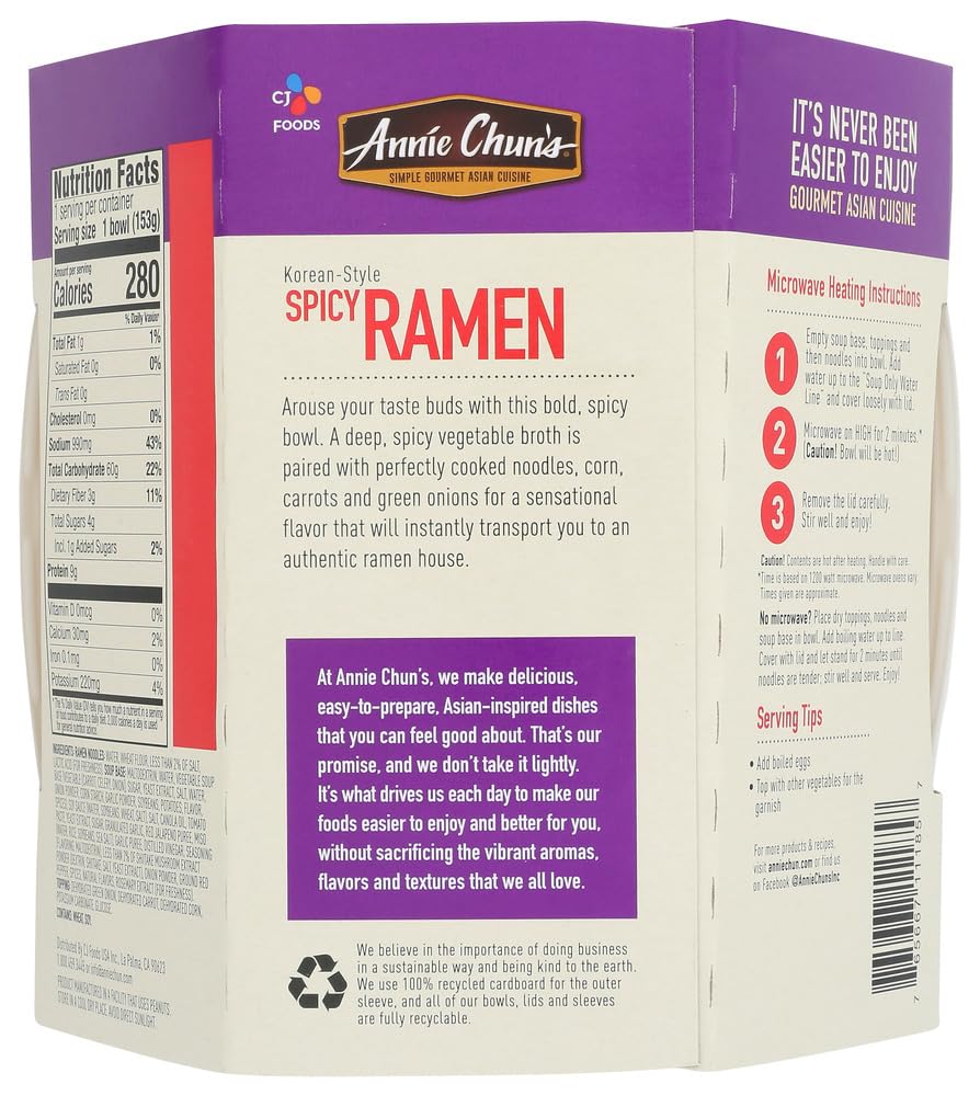 Annie Chun'S Korean Spicy Ramen, Vegan, Non-Gmo, 5.4 Oz (Pack Of 6)