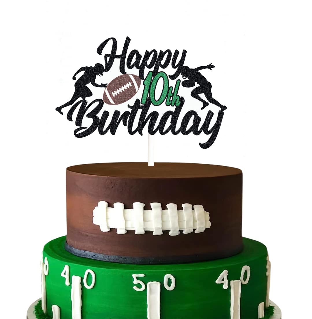 Happy 10Th Birthday Football Cake Topper 10 Ten Years Old Rugby Player Scene Cake Decoration For Kids Sport Theme Tenth Birthday